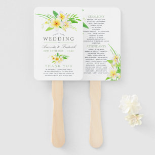 Watercolor Frangipani Wedding Wedding Program Hand Fan