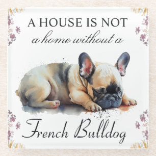 Watercolor French Bulldog and Summer Flowers Glass Coaster