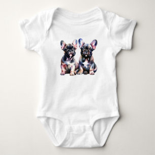 Watercolor French Bulldog cute puppies Baby Bodysuit