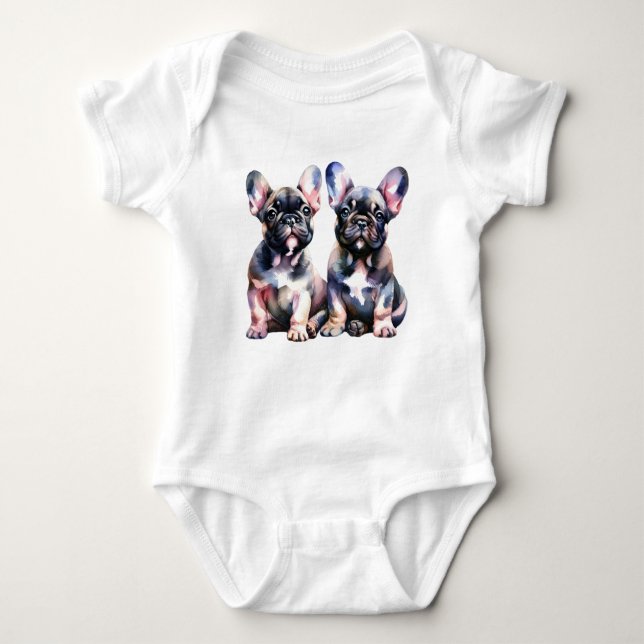 Watercolor French Bulldog cute puppies Baby Bodysuit (Front)