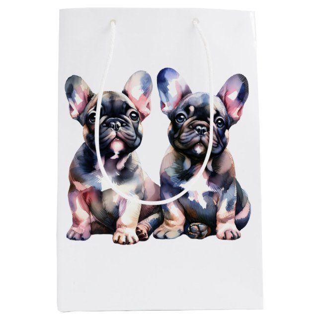 Watercolor French Bulldog cute puppies Medium Gift Bag (Front)