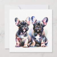 Watercolor French Bulldog cute puppies