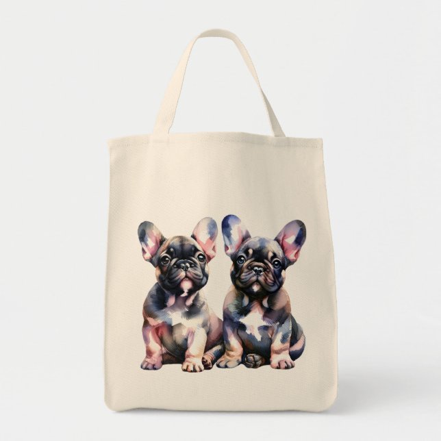 Watercolor French Bulldog cute puppies Tote Bag (Front)