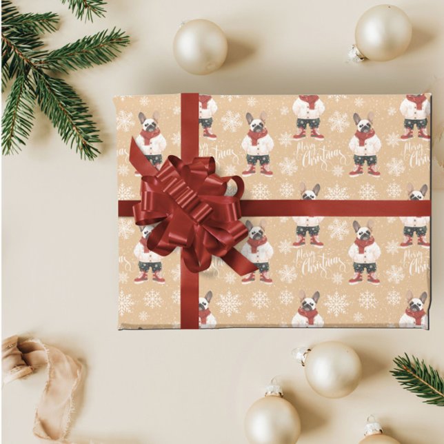 Watercolor French Bulldog Frenchie Christmas Dog Wrapping Paper (Creator Uploaded)