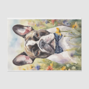 Watercolor French Bulldog in Flowers Decoupage  Tissue Paper