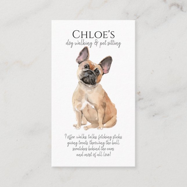 Watercolor French Bulldog Pet Sitter Dog Walker Business Card (Front)