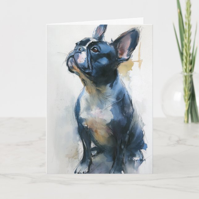 Watercolor French bulldog sitting Card (Front)