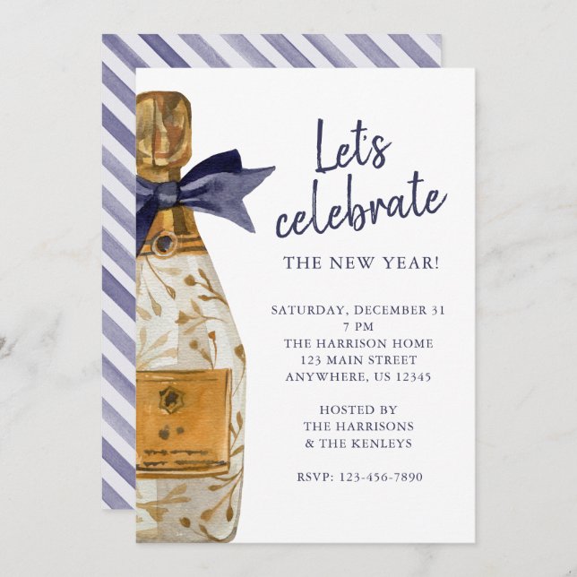 Watercolor French Champagne Party Invitation (Front/Back)