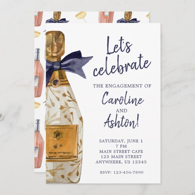 Watercolor French Champagne Party Invitation (Front/Back)