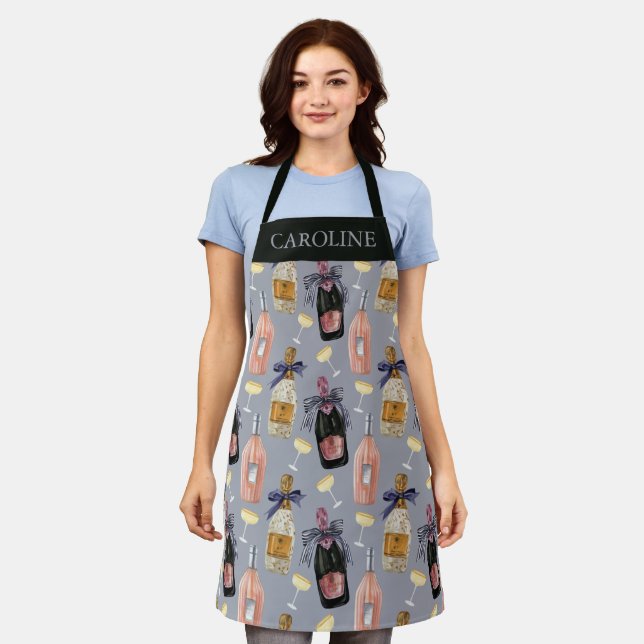 Watercolor French Champagne Personalised Apron (Worn)