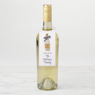 Watercolor French Champagne with a Navy Bow Bottle Tag