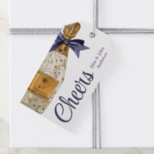 Watercolor French Champagne with a Navy Bow