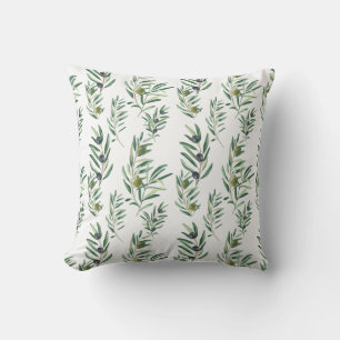Watercolor French Country Chic Green Olive Pattern Cushion