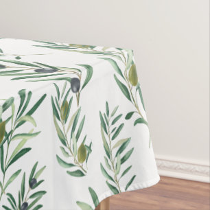 Watercolor French Country Chic Green Olive Pattern Tablecloth