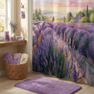 Watercolor French Country Lavender Fields Shower Curtain