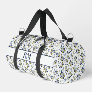 Watercolor French Country Olive Pattern Monogram Duffle Bag