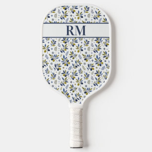 Watercolor French Country Olive Pattern Monogram Pickleball Paddle