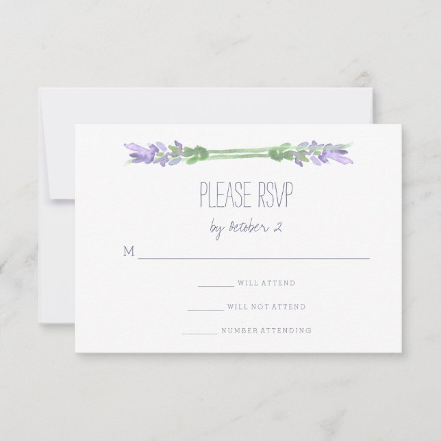 Watercolor French Lavender on White Wedding RSVP Card (Front)