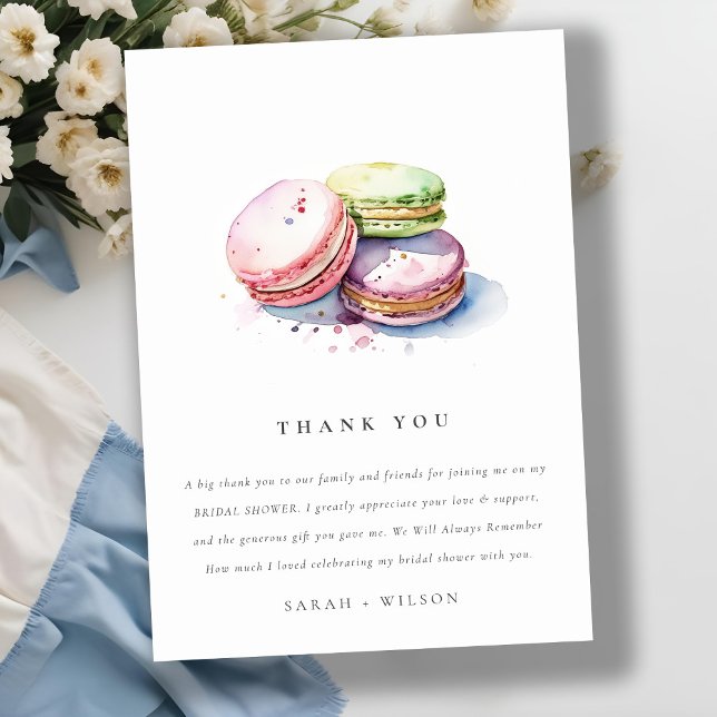 Watercolor French Macarons Bakery Bridal Shower Thank You Card (Creator Uploaded)