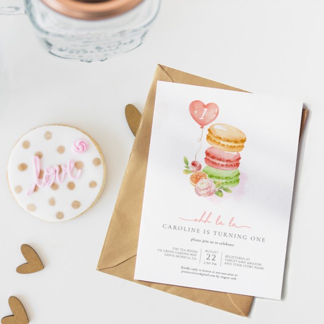 Watercolor French Macaroons Baby Birthday Party  Invitation (Creator Uploaded)