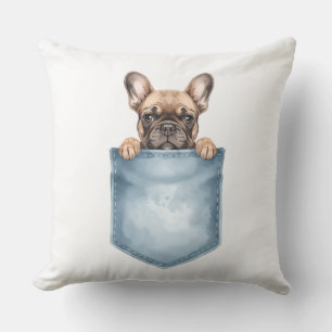 Watercolor Frenchie Pocket Decorative Throw Pillow