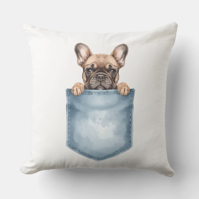 Watercolor Frenchie Pocket Decorative Throw Pillow (Front)
