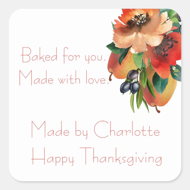 Watercolor Fresh Baked Square Sticker (Front)