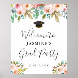 Watercolor Fresh Chic Floral Graduation Party Sign
