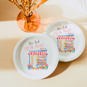 Watercolor Fresh Off Market Floral Bridal Shower Paper Plate