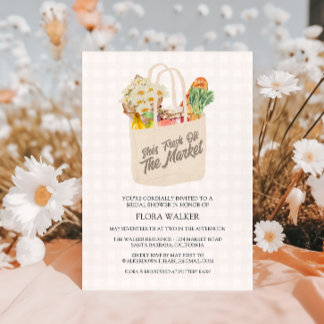 Watercolor Fresh Off the Market Bridal Shower Invitation