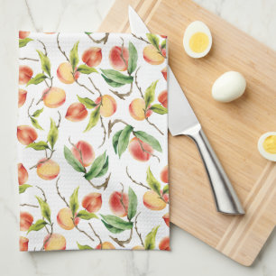 Watercolor Fresh Peach  Tea Towel