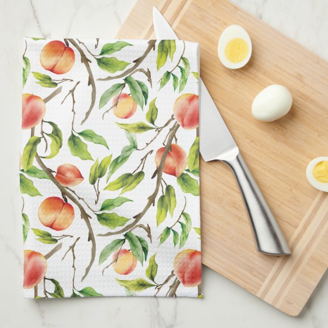 Watercolor Fresh Peach  Tea Towel (Quarter Fold)