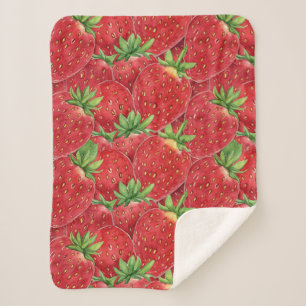 Watercolor Fresh Strawberry Patch Seamless Pattern Sherpa Blanket