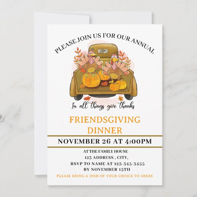 Watercolor Friendsgiving Dinner  Invitation (Front)
