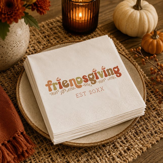 Watercolor Friendsgiving Dinner Napkins (Cozy friendsgiving paper napkins)