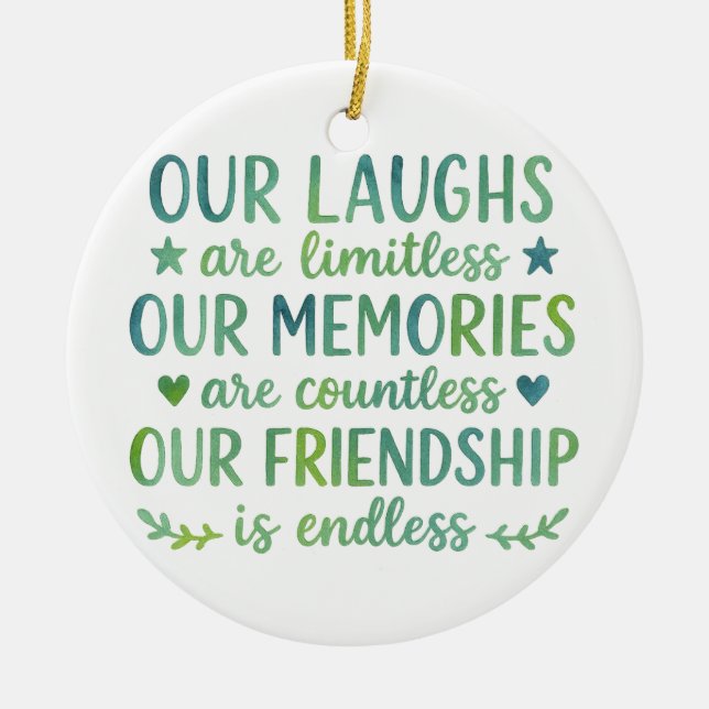 Watercolor Friendship Quote Ceramic Tree Decoration (Front)