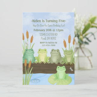 Watercolor Frog and Toad Pond Birthday Invitation