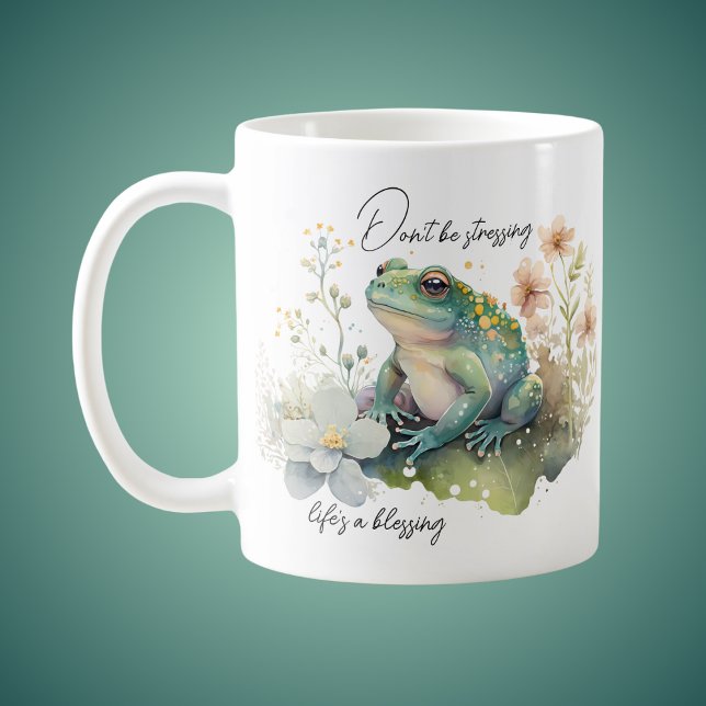 Watercolor Frog Don't Be Stressing Faith Coffee Mug (Creator Uploaded)