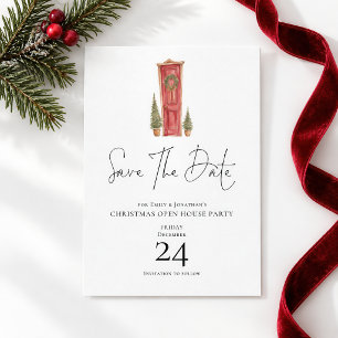Watercolor Front Door Christmas Save the Date