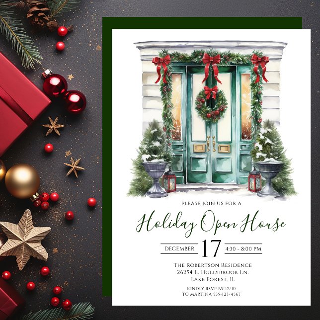 Watercolor Front Door Holiday Open House Invitation (Creator Uploaded)
