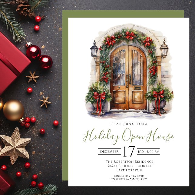 Watercolor Front Door Holiday Open House Invitation (Creator Uploaded)