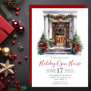 Watercolor Front Door Holiday Open House Invitation