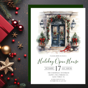 Watercolor Front Door Holiday Open House Invitation