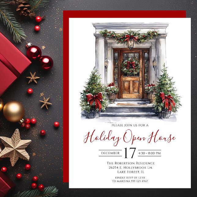 Watercolor Front Door Holiday Open House Invitation (Creator Uploaded)