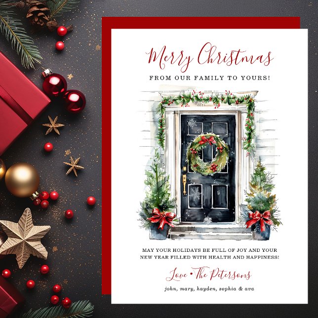 Watercolor Front Door Merry Christmas Holiday Card (Creator Uploaded)
