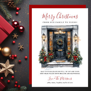 Watercolor Front Door Merry Christmas Holiday Card