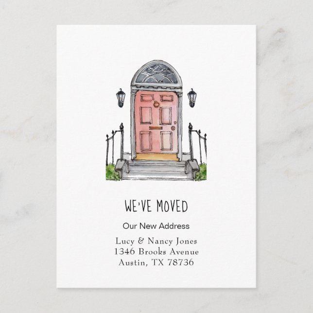 Watercolor Front Door We've Moved moving Postcard (Front)