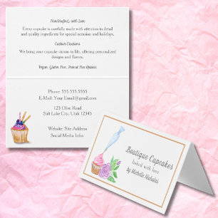 Watercolor Frosting Cupcake Bakery, Detailed Business Card