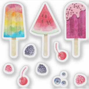 Watercolor frozen fruits bar and watermelon fruits