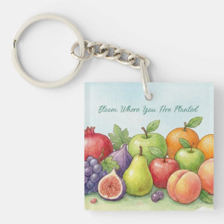 Watercolor Fruit Abundance, Tu Bishvat Background Key Ring